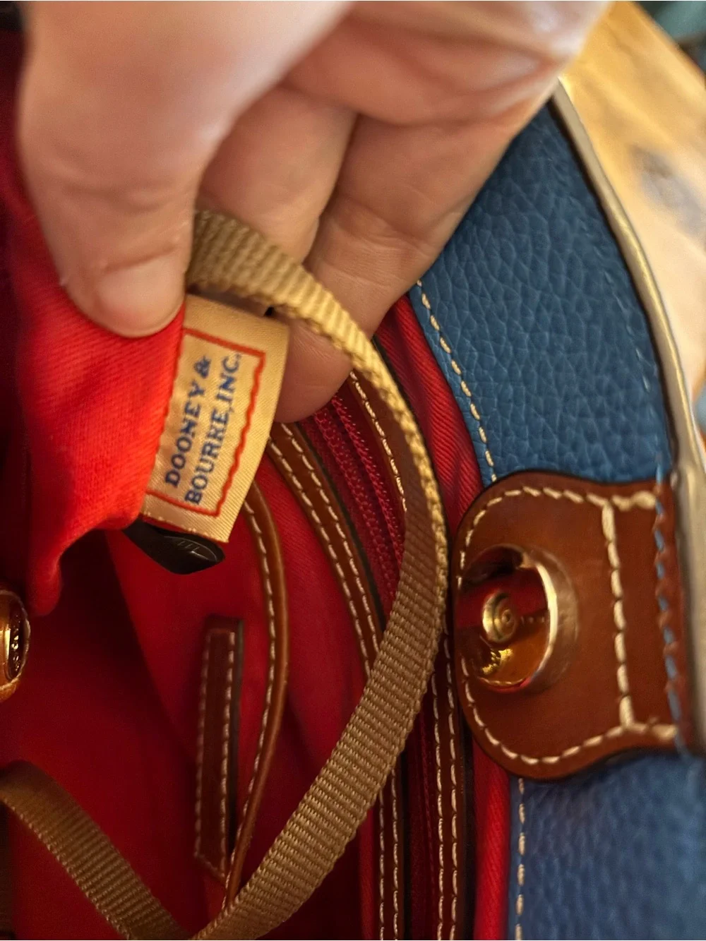 Dooney & Bourke Pebble Leather Satchel -Blue with  Brown Handles